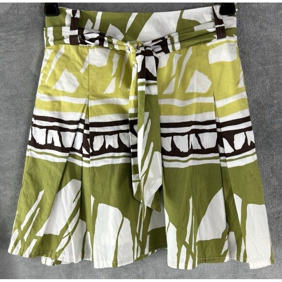 Talbots Petites 2 Pleated Native Batik Flare Skirt Tie Belt Boho Skater Lined - Picture 1 of 13